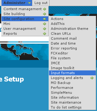 Menu selection to reach your Input format configuration area.